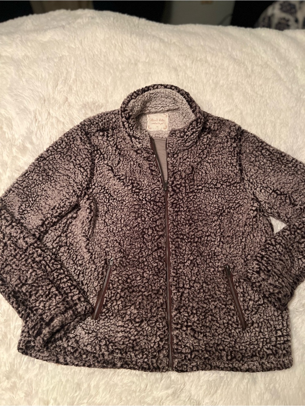 Altar'd State Plush Sherpa Zip Jacket - Taupe Brown